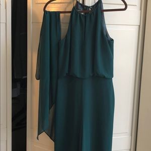 Emerald green chiffon jumpsuit, size 0